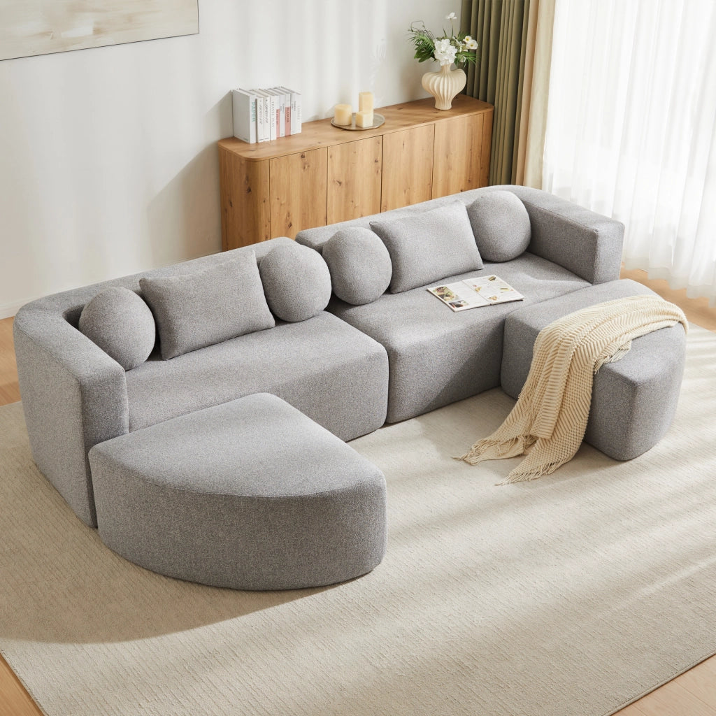 Divano letto modulare - con funzione letto - in ciniglia grigio - 292 × 165 × 68 cm