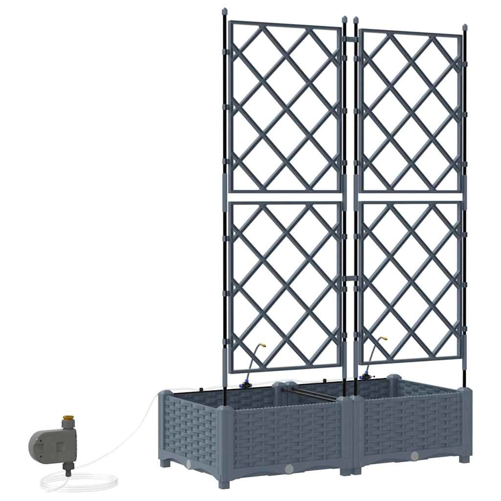 Set di 2 fioriere da giardino moderne con sistema di irrigazione 80 x 40 x 126 cm acciaio grigio chiaro 02_0058594