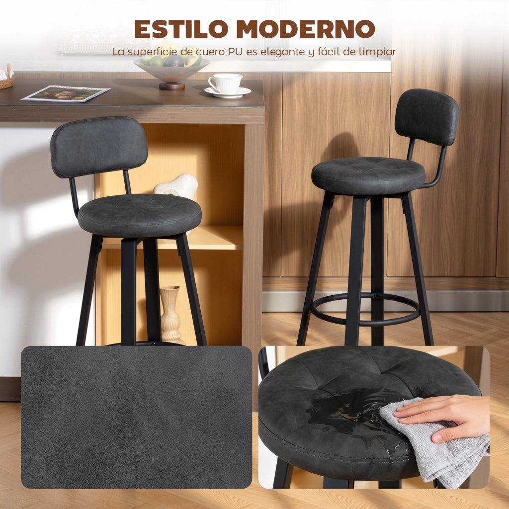 Sgabelli Alti da Cucina Girevoli Set 2 Pezzi ¨C Xylo ¨C Imbottiti PU Grigio Scuro con Schienale e Poggiapiedi