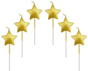 Set di candele per compleanni a forma stellare - 6 candele - Metallic oro - Decorazione per torta - Senza fumo - Adatto per compleanni e matrimoni - Candele per torta