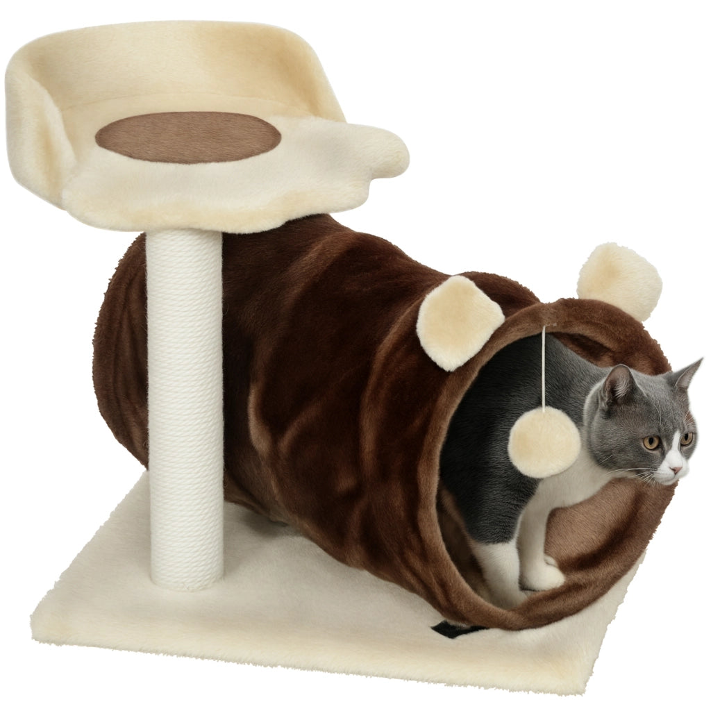 Albero tiragraffi per gatti con tunnel, nido e piattaforme ¨C zephmum ¨C marrone scuro, 47 cm