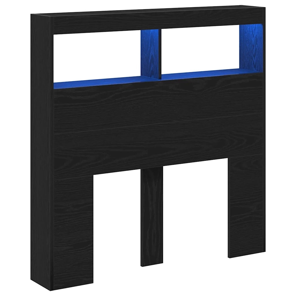 Testiera con Contenitore a LED Rovere Nero 100x17x102 cm 863127