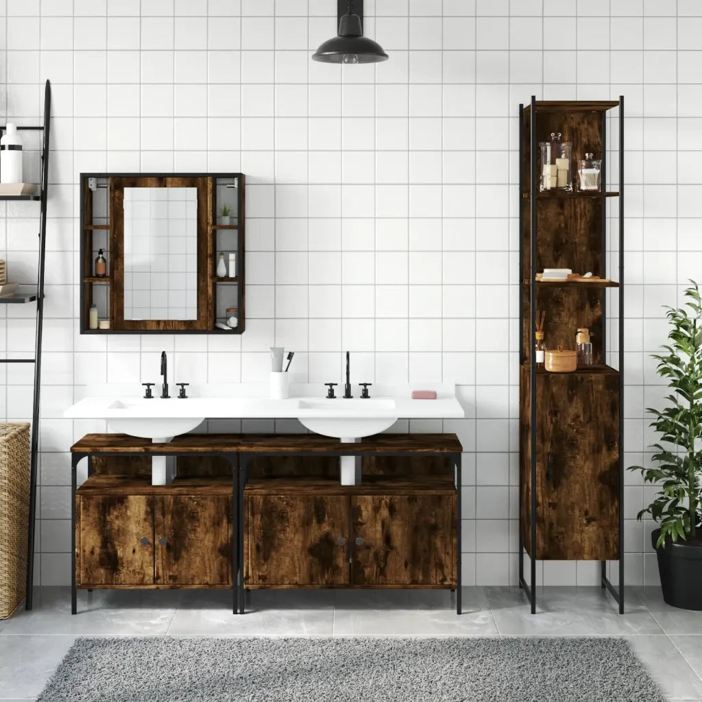 Set Mobili da Bagno 4 pz Rovere Fumo in Legno Multistrato 3214747