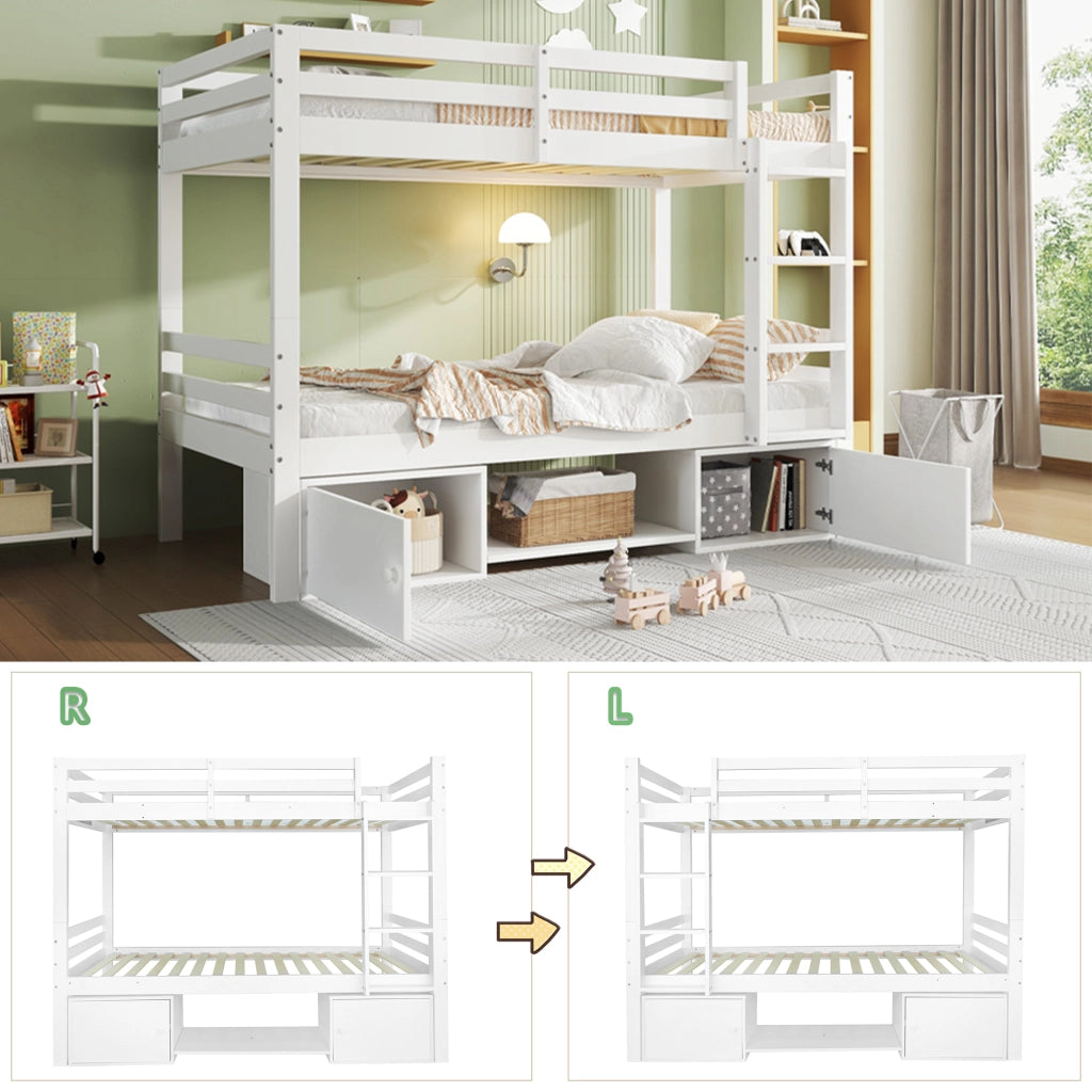 Letto a castello per bambini con scarpiera e armadietti, 90x200 cm, bianco