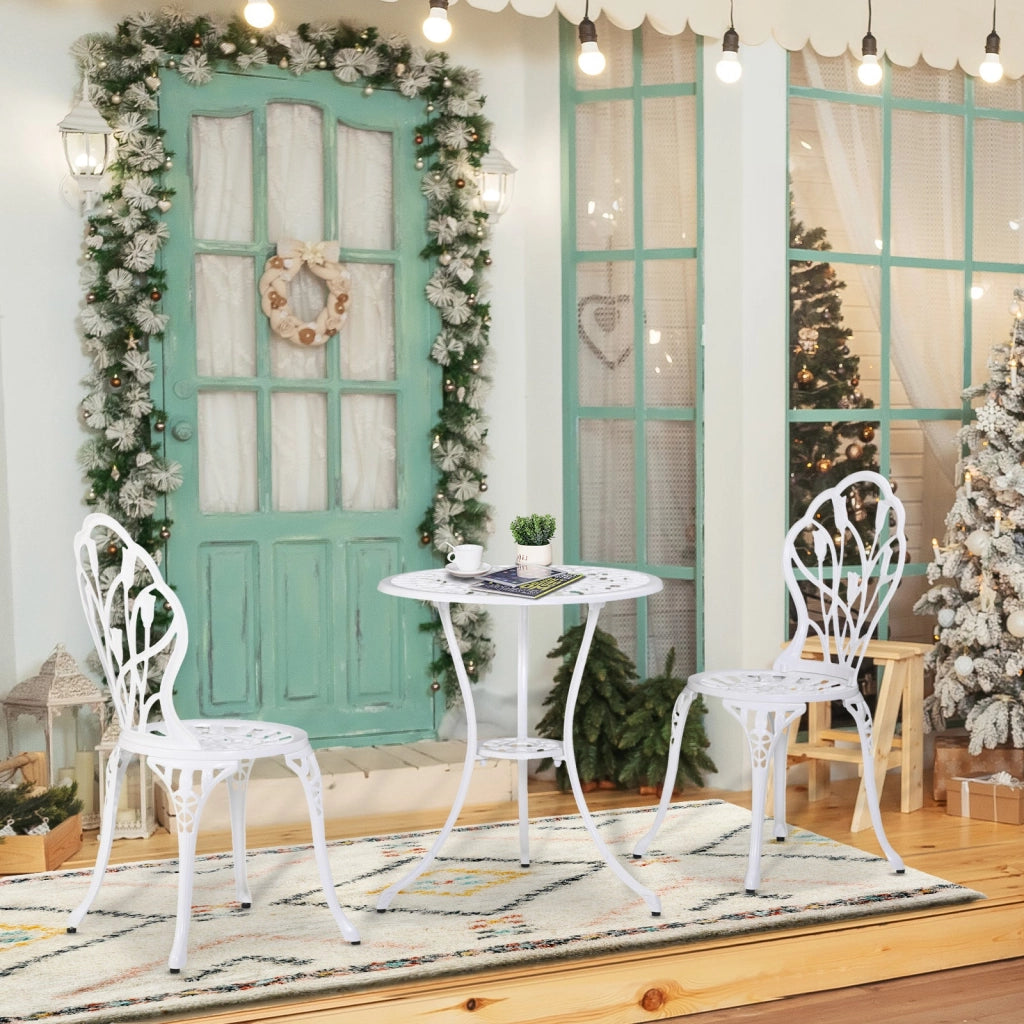 Set Tavolino e 2 Sedie da Giardino in Alluminio Bianco