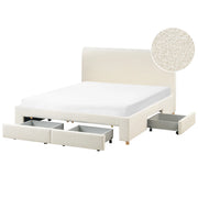 Letto con cassetti in bouclé 160 x 200 cm con rete a doghe design moderno scandinavo bianco crema