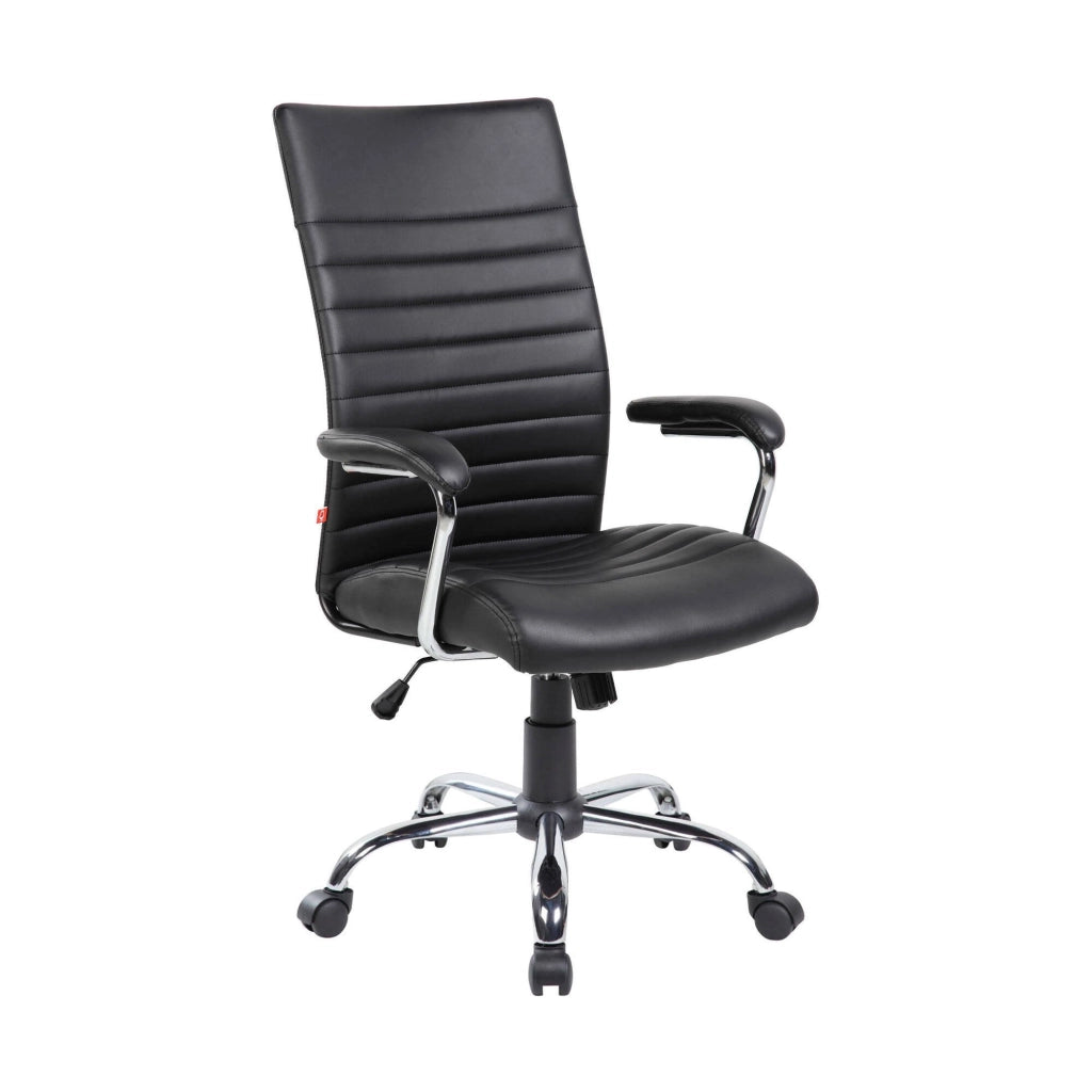 Sedia da ufficio Basciano, Poltrona presidenziale con braccioli, Sedia ergonomica da ufficio, 63x65h108/118 cm, Nero