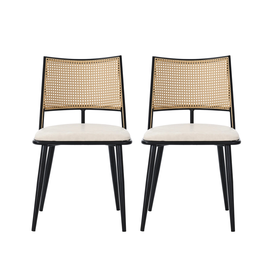 Set 4 Sedie da Pranzo con Seduta in PU e Schienale in Rattan ¨C Xylo ¨C Nero