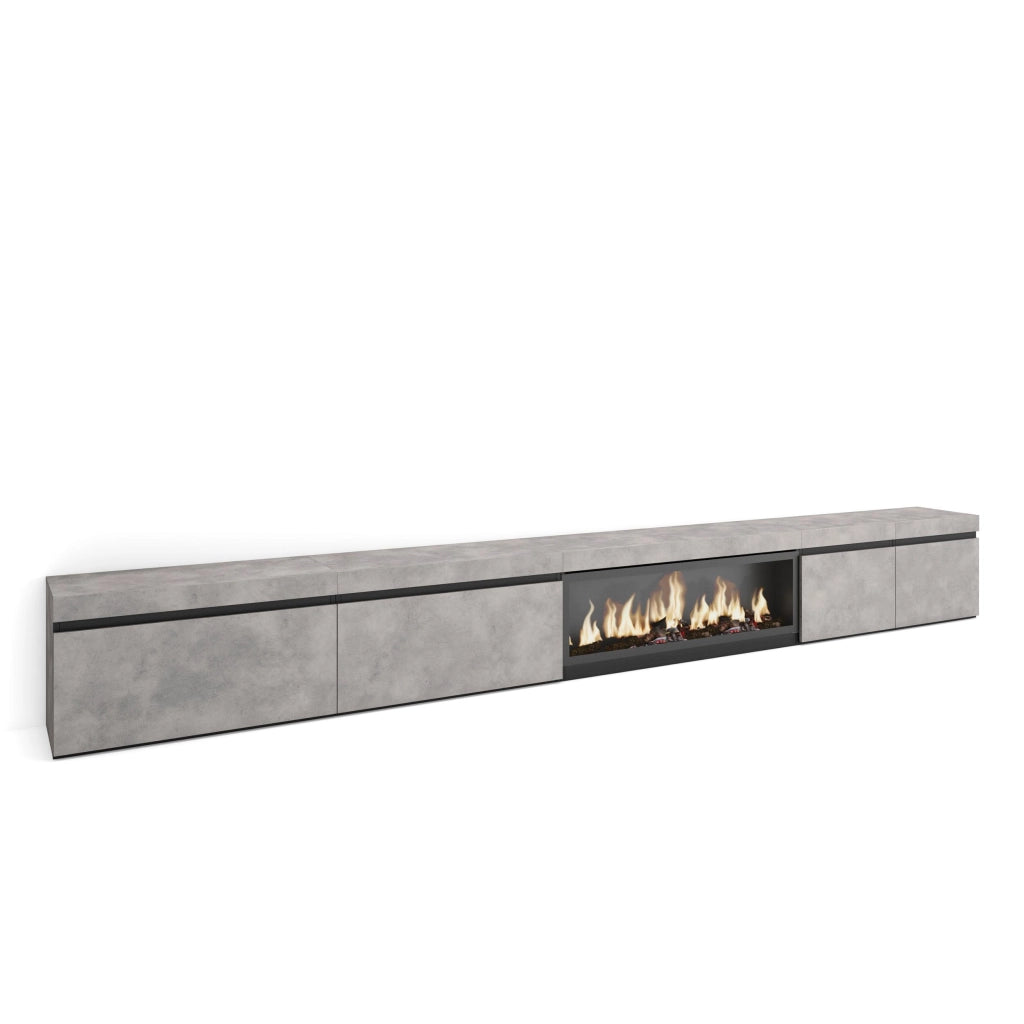 Mobile TV Soggiorno, 368x35x45, Camino elettrico XXL, grigio cemento RF3678