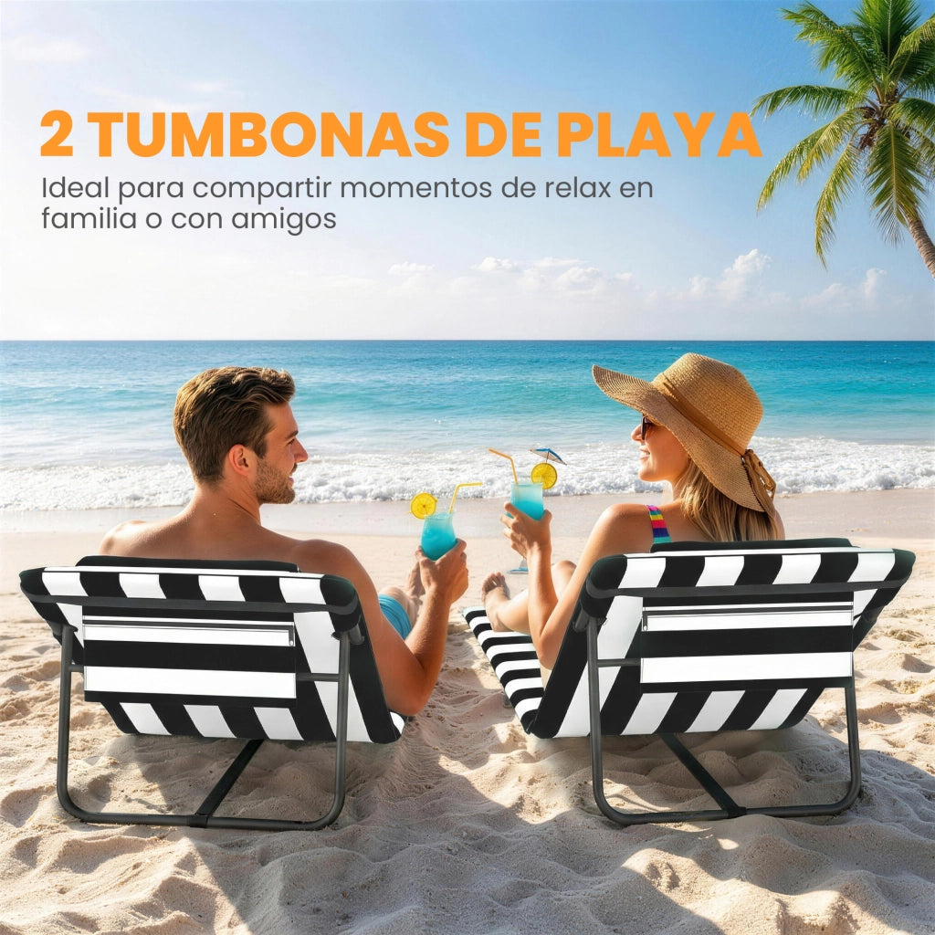 Set 2 Esterillas Playa Plegable con Respaldo Ajustable ¨C Zephmum ¨C Grigio Bianco 150x50x2 cm
