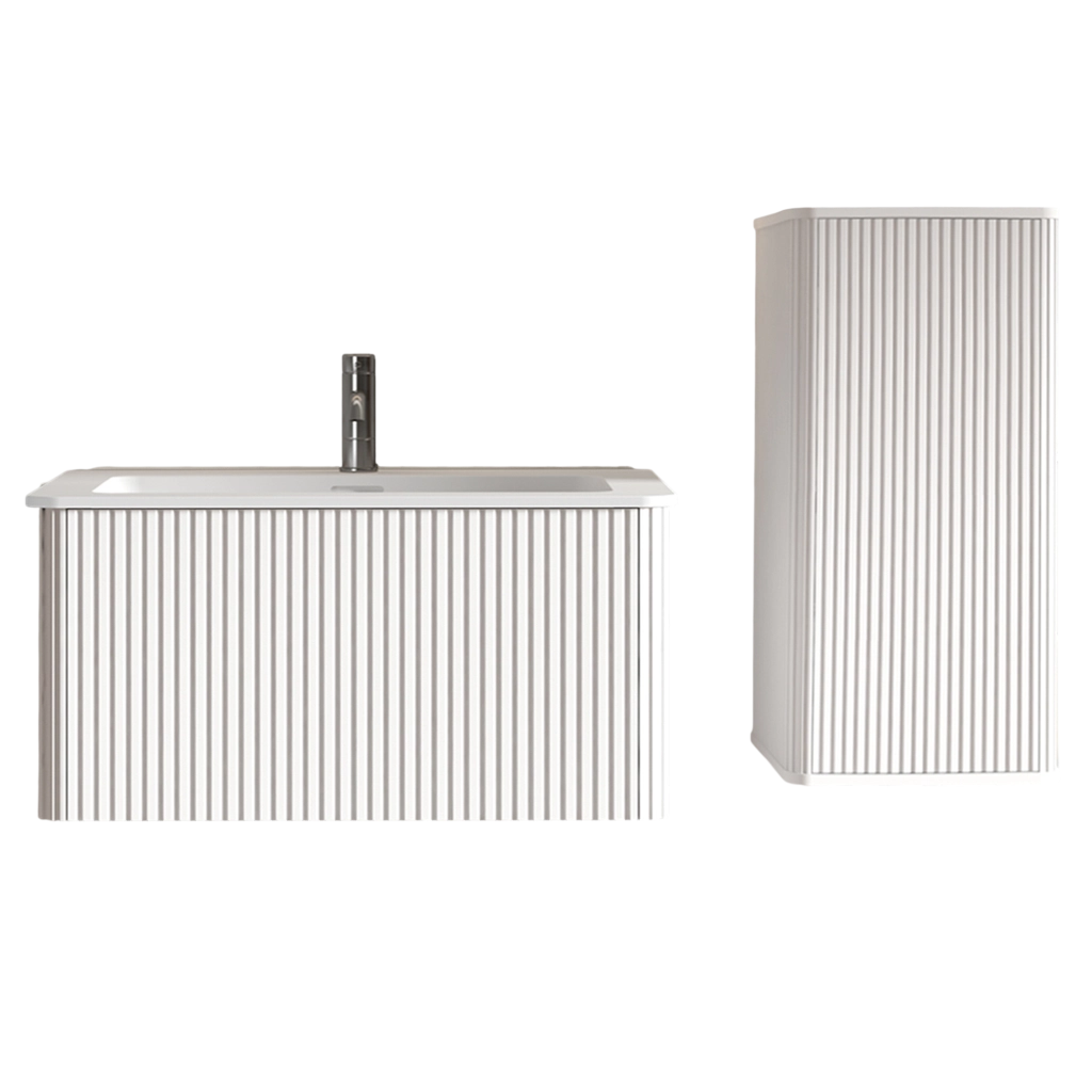 Set Mobile Bagno con Lavabo e Sospeso 80 cm, Armadio Laterale, Moderno, Bianco