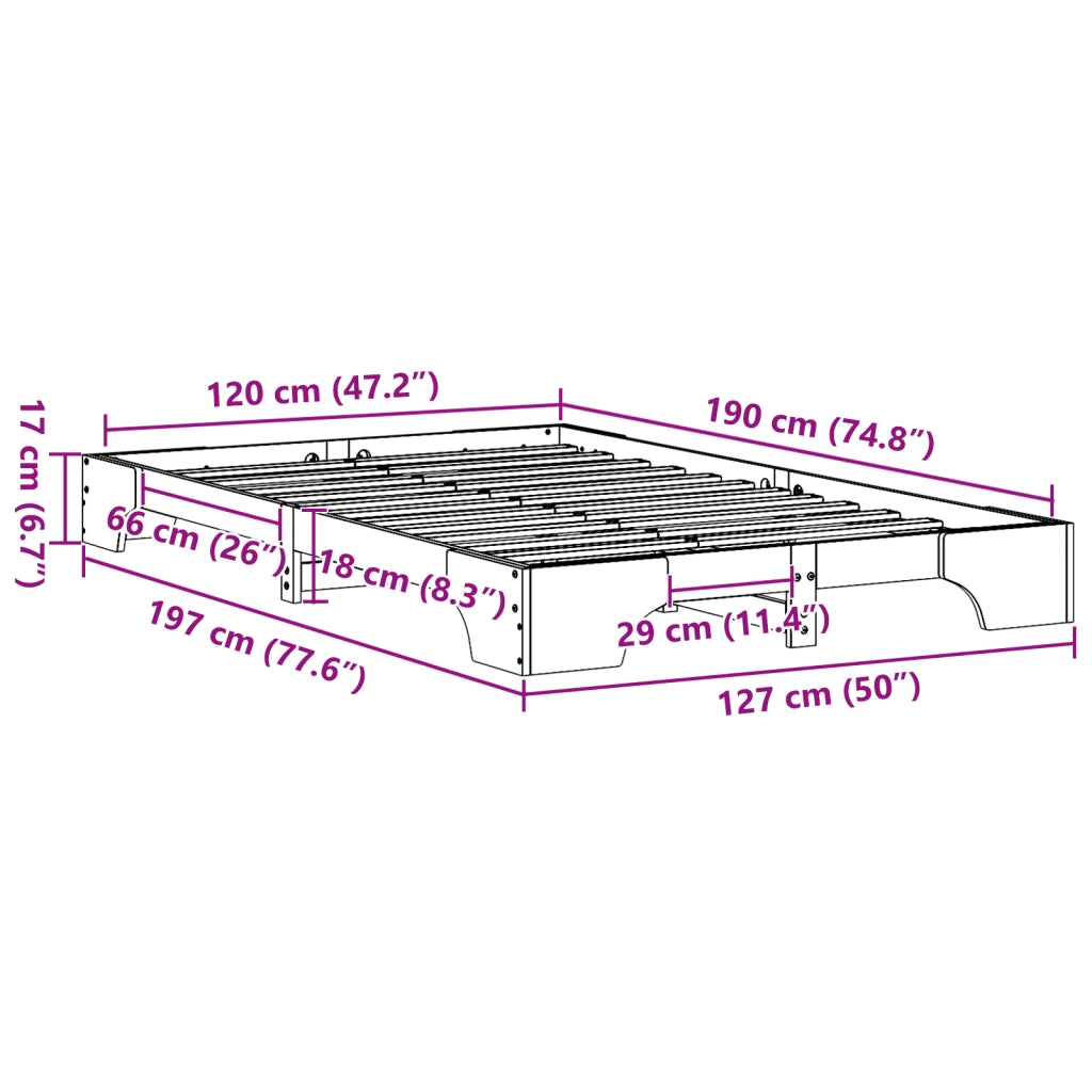 Struttura Letto Bianco Legno Massello 120 x 200 cm Rettangolare