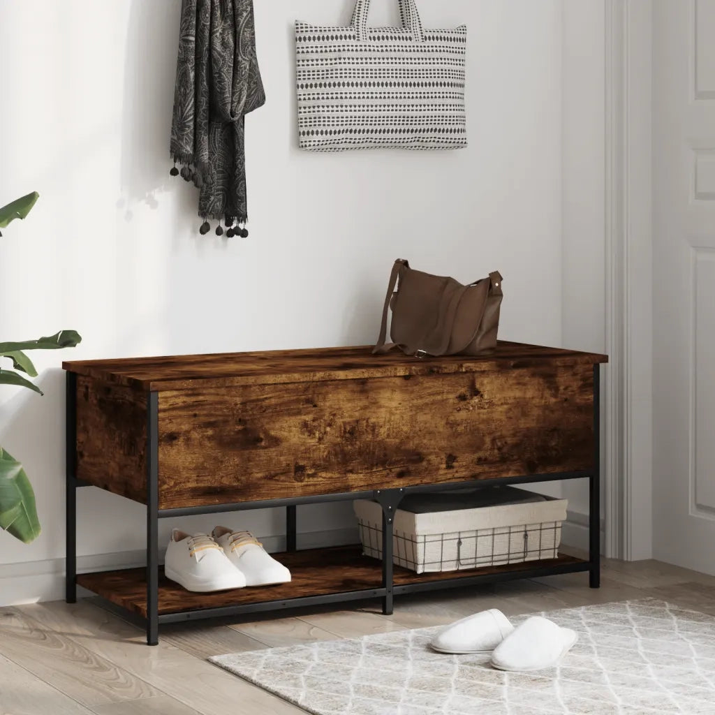 Panca Portaoggetti-Sgabello-Panca con Contenitore Rovere Fumo 100x42,5x47 cm Legno Multistrato