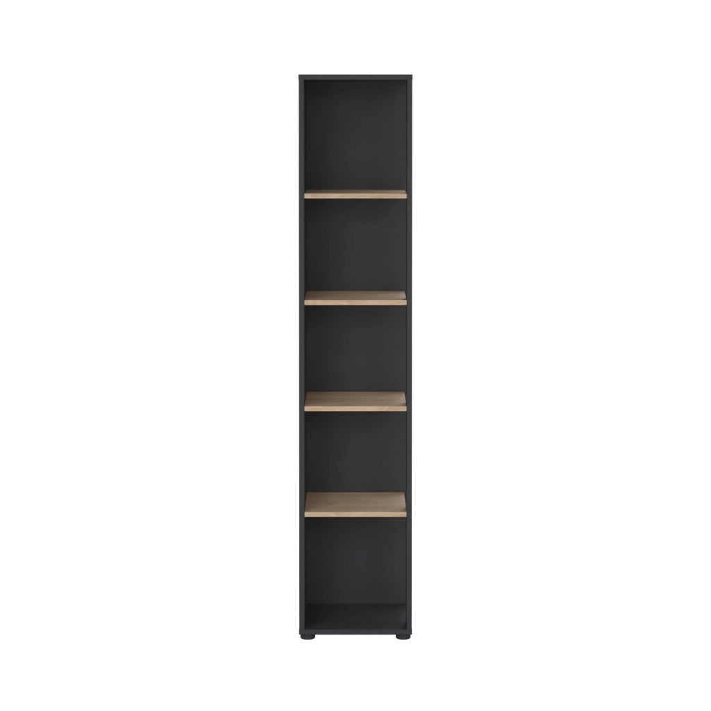 Libreria Baaz, Scaffale da ufficio, Mobile portalibri, Biblioteca, 41x34 h205 cm, Rovere e Grigio