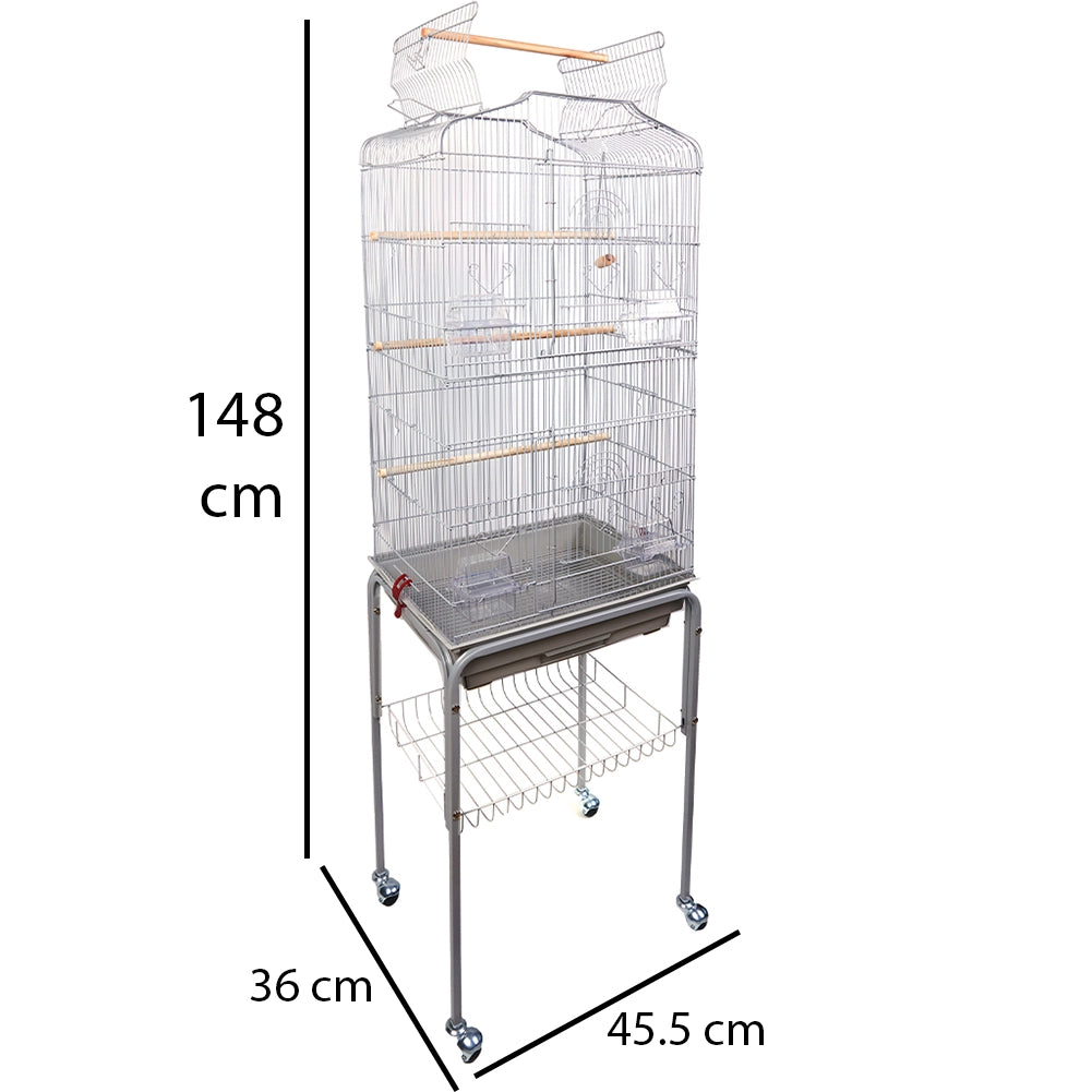 Gabbia Voliera per Uccelli Grigio per Pappagalli con Piedistallo 46 x 36 x1 48cm