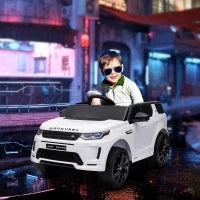 Macchina Elettrica per Bambini a Licenza Land Rover con Fari, Clacson e Cintura,106x65.5x51 cm, Bianco