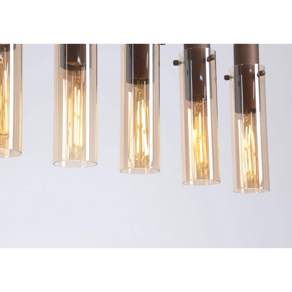 Sweden II 8Lt Bar Pendant - Metallo moka e vetro ambrato