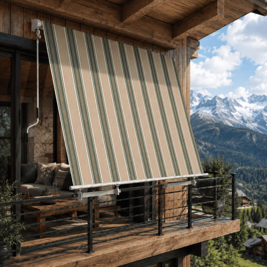 Tenda Da Sole Manuale Con Manovella Tessuto In Poliestere 280G E Struttura In Alluminio Per Ombreggiare Balcone Terrazza Veranda 295x250x50 Cm Beige E Verde
