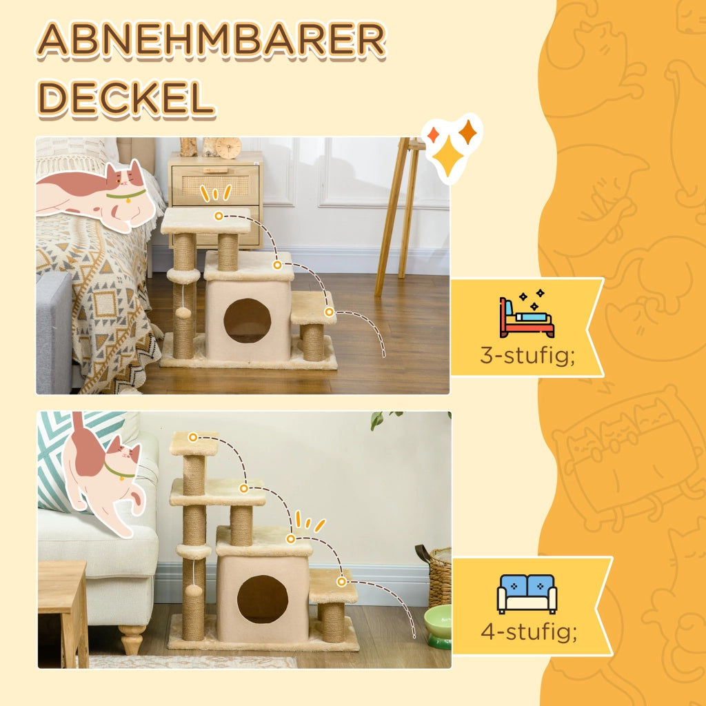 Casetta per Gatti con Tiragraffi e Giocattoli ¨C Zephmum ¨C Beige 60x40x66 cm