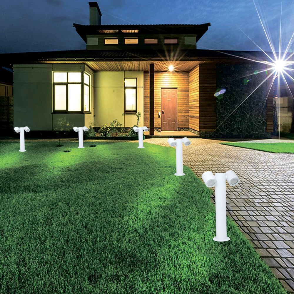 Trade Shop - Lampione Giardino Moderno Con Diffusori Orientabili Lampada Attaco Gu10 Ip44 539pb-b440 - Bianco