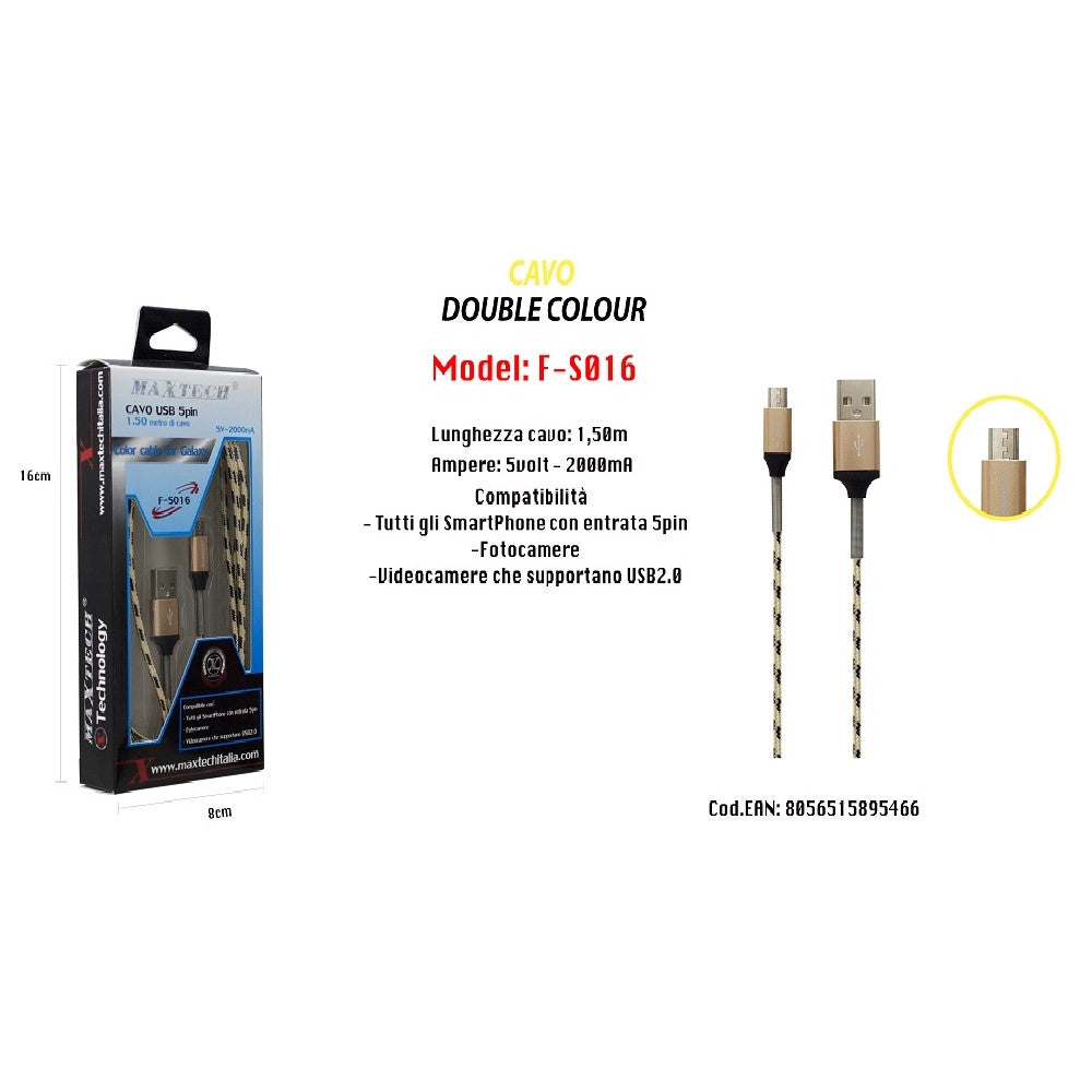 Trade Shop - Cavo Usb Simply Colour X Smartphone Fotocamere 5volt - 2000ma 1,5mt Maxtech F-s016 -