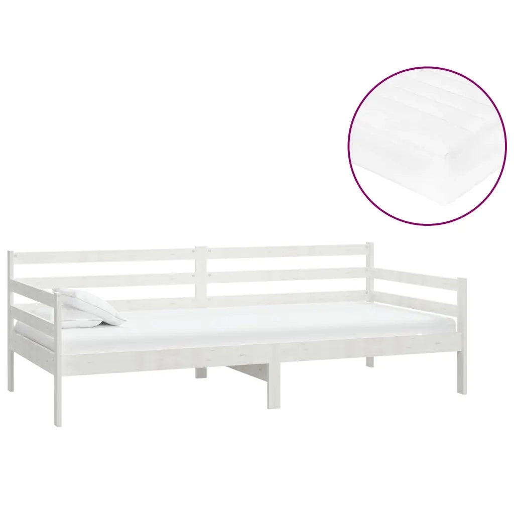 Divano letto | Sof¨¤ letto | Letto singolo con Materasso 90x200 cm Bianco in Legno di Pino
