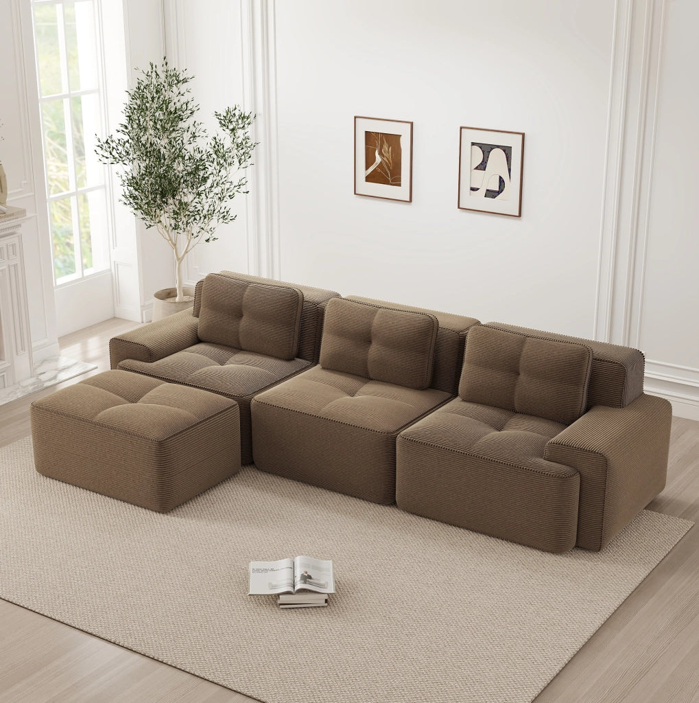 Divano modulare boneless in velluto a coste; 293x177x69 cm; marrone