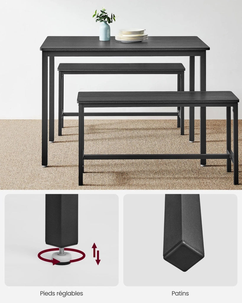 Set tavolo da pranzo e panca tavolo 110 x 70 x 75 cm 2 panche 97 x 30 x 50 cm struttura in acciaio per cucina sala da pranzo soggiorno nero 12_0005429