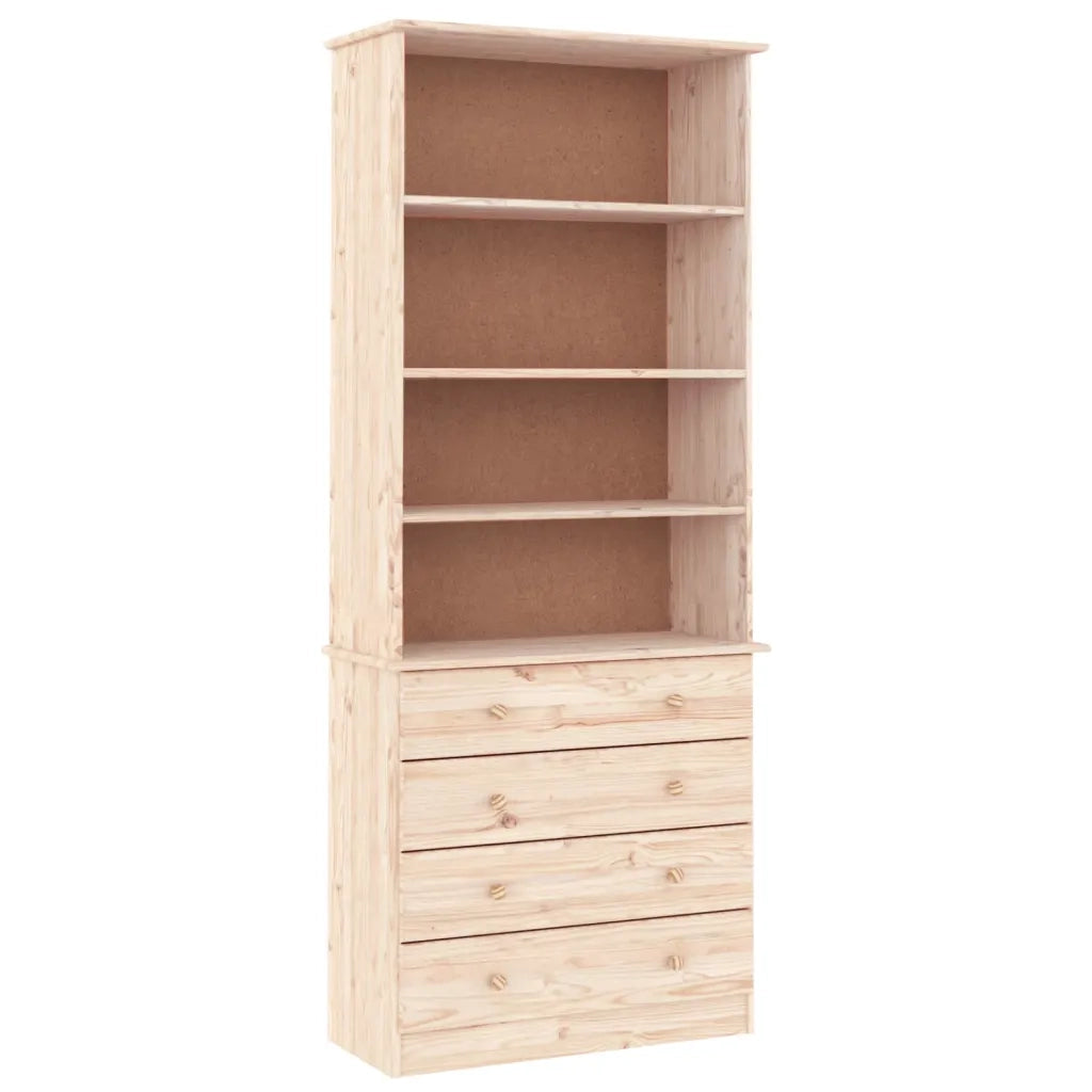 Libreria con Cassetti-Scaffale per Libri-Mobile di Stoccaggio ALTA 77x35x186,5cm Legno Massello di Pino
