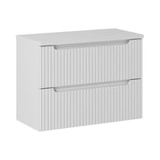 Set da bagno VANO bianco 80cm: mobile sottolavabo con cassetti scanalati + piano per lavabo bianco alpino opaco