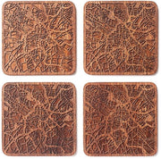 Sostegni di cartografia in sapele, 4 pezzi, con mappa urbana, opzioni per diverse città, realizzati a mano
