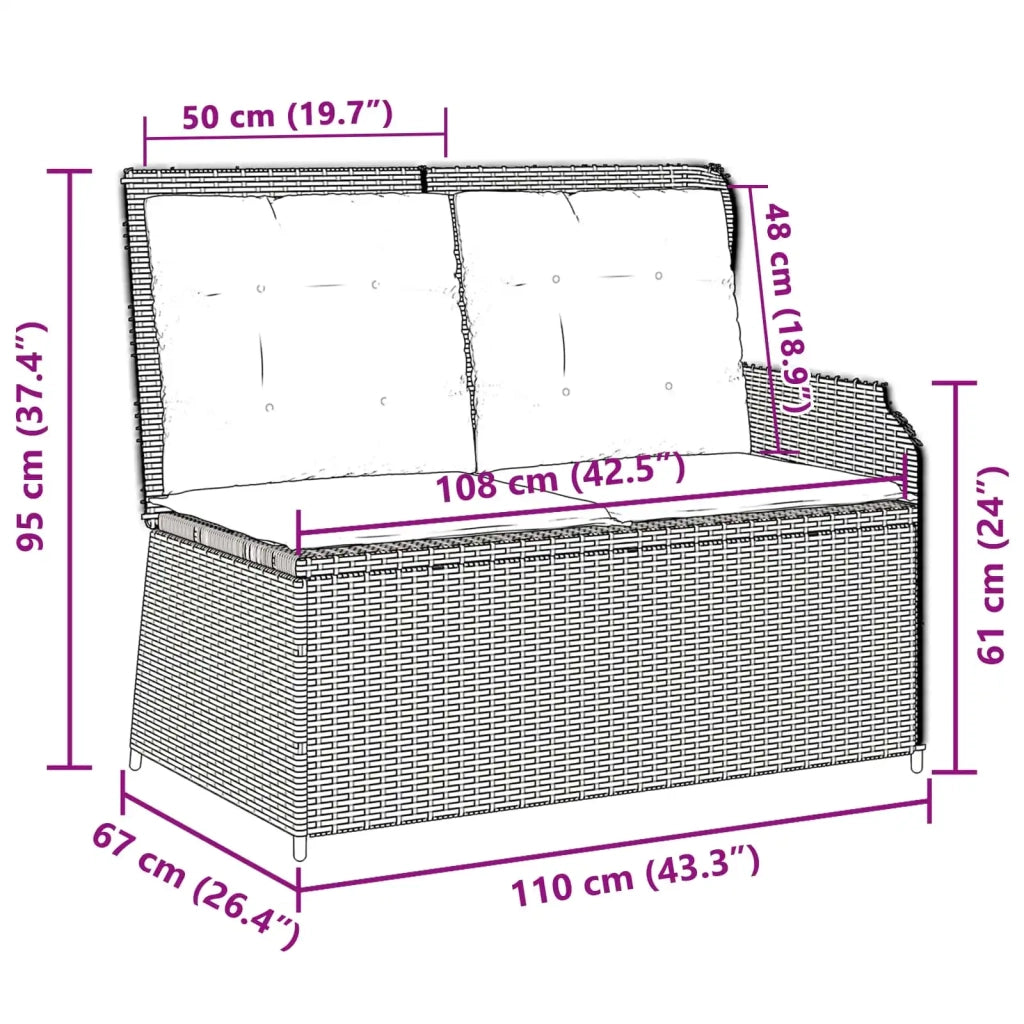 Panchina da giardino con cuscino Nero e Bianco Crema polyrattan 3394440