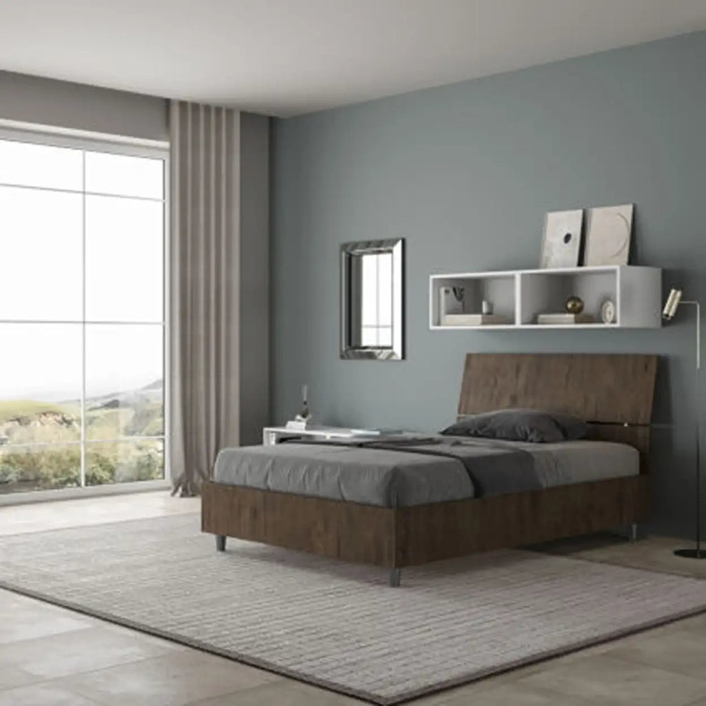 Letto una piazza e mezza con rete 120x190 testata inclinata noce Demas