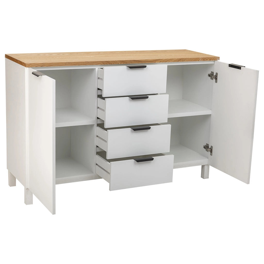 Credenza in legno con 4 cassetti e 2 ante 124x40x80h cm