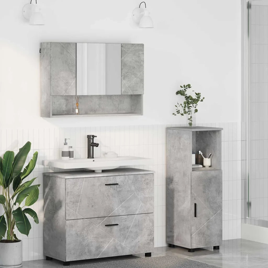 Set di mobili per il bagno con cassetto 3 pcs Grigio cemento