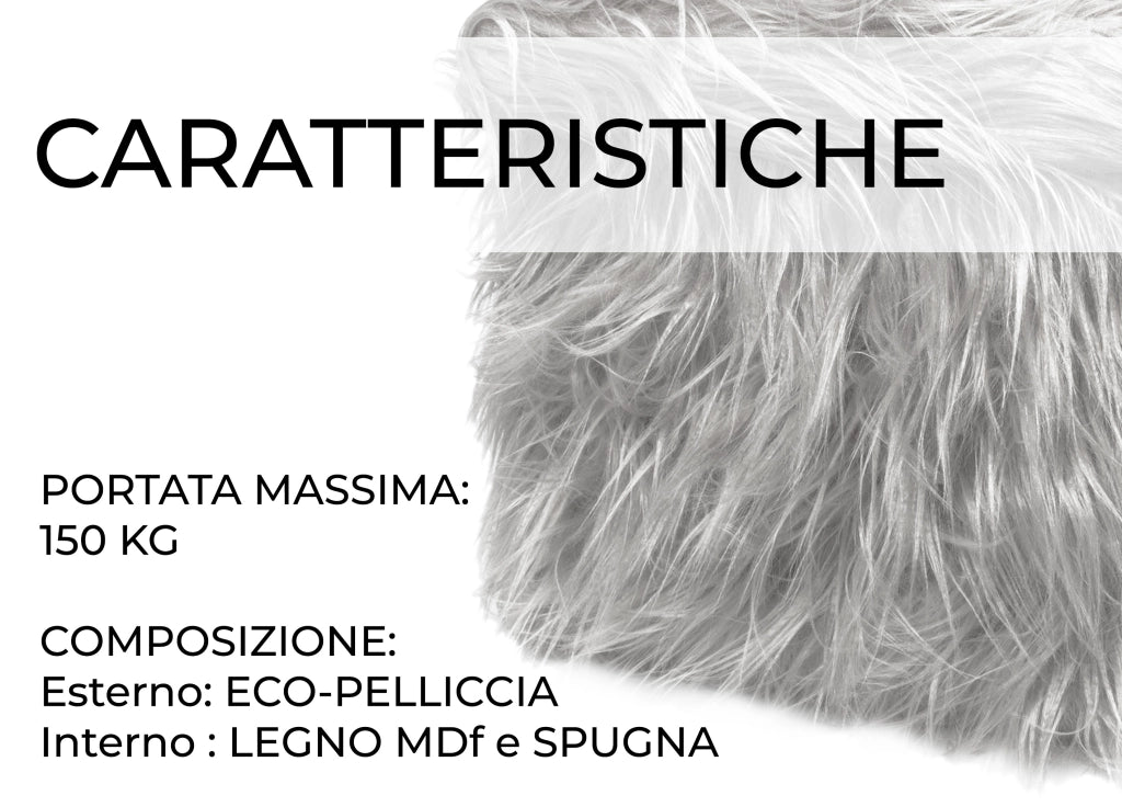 Pouf Contenitore Salotto/Camera Quadrato Con Pelo Modello Double Yeti In Tinta Unita - Pouf - Grigio