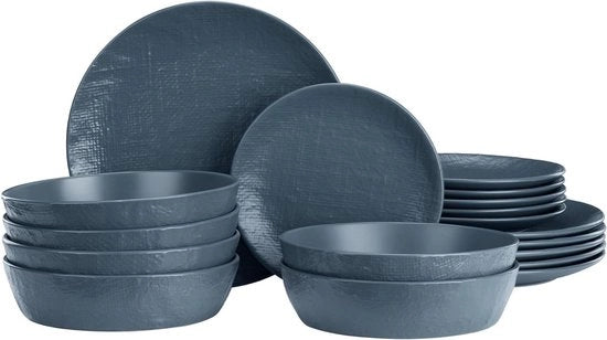 Servizio da tavola per 6 persone - Set di 18 pezzi - Compacto set di piatti da tavola ripiegabile - Resistente al microonde - Blu - Set di piatti da tavola moderno per 6 persone