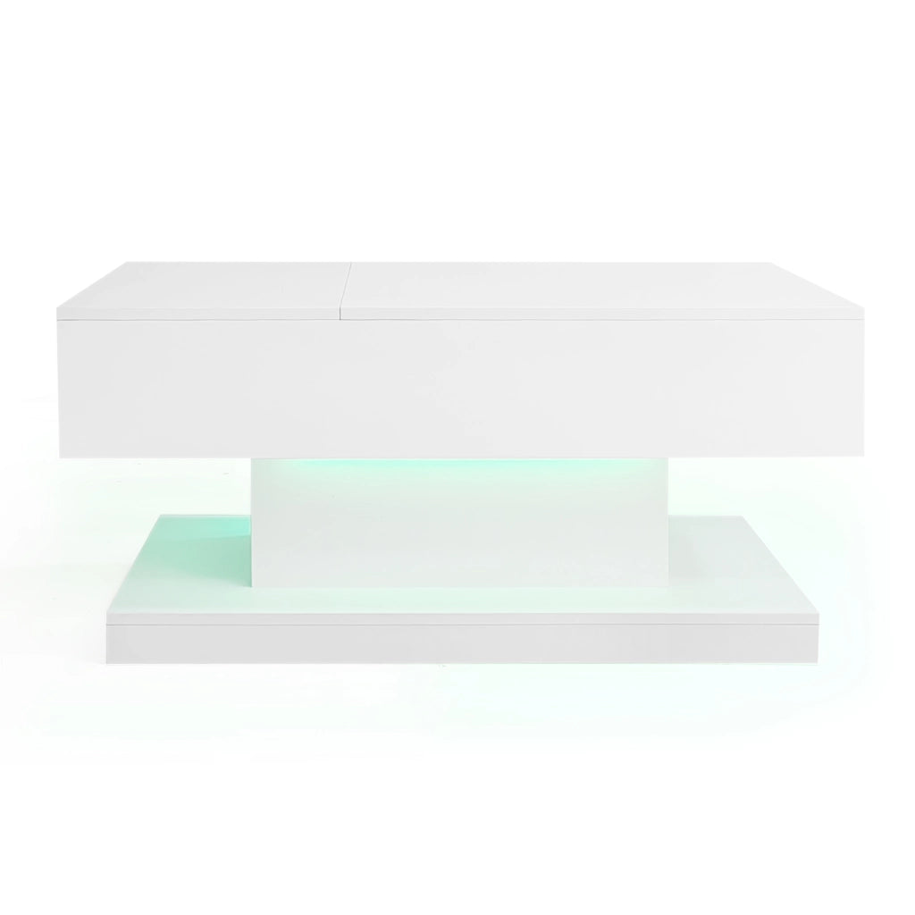 TAVOLO da caffè 100x50x45 cm bianco in pannello di legno con LED e sollevamento idraulico