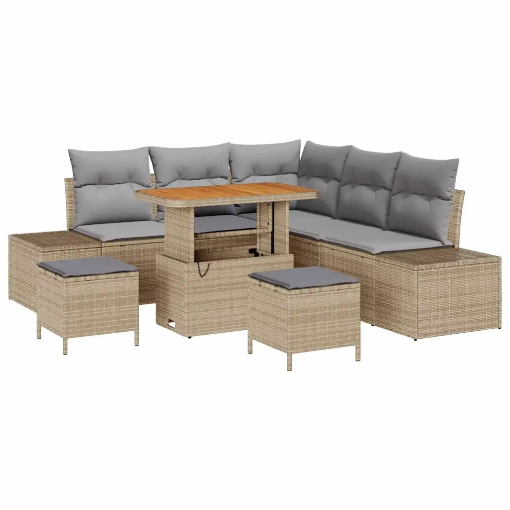 Set Divano da Giardino con cuscino 8 pcs Beige polyrattan