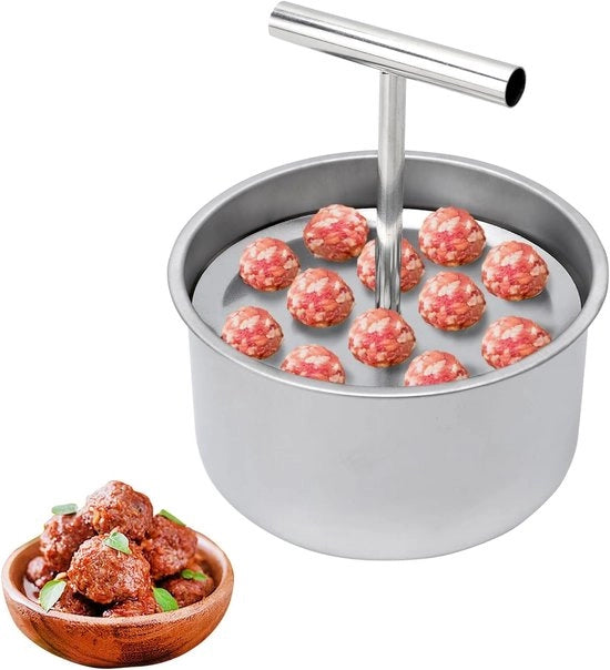 Formatrice a forma di polpettone in acciaio inox – 12 fori – Pressa antiaderente manuale – Per polpette di carne e gamberetti – L