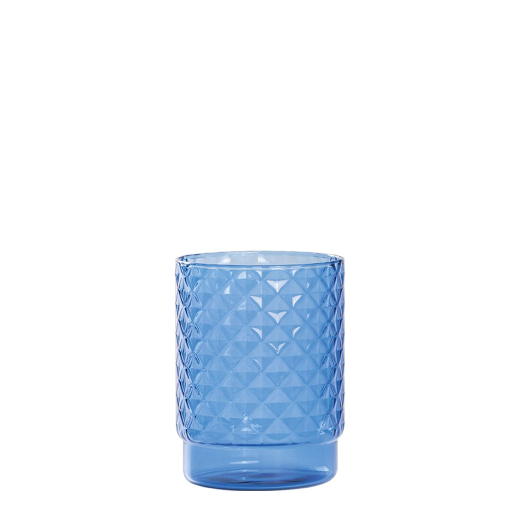 Isolano Set 4 Tumbler Impilabili in Vetro Borosilicato Soffiato a Mano, Colore Bluino, Design Diamantato per Tavola e Bar Moderno ed Elegante