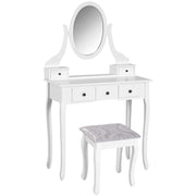 Tavolo trucco con specchio e 5 cassetti ¨C zephmum ¨C Bianco e nero