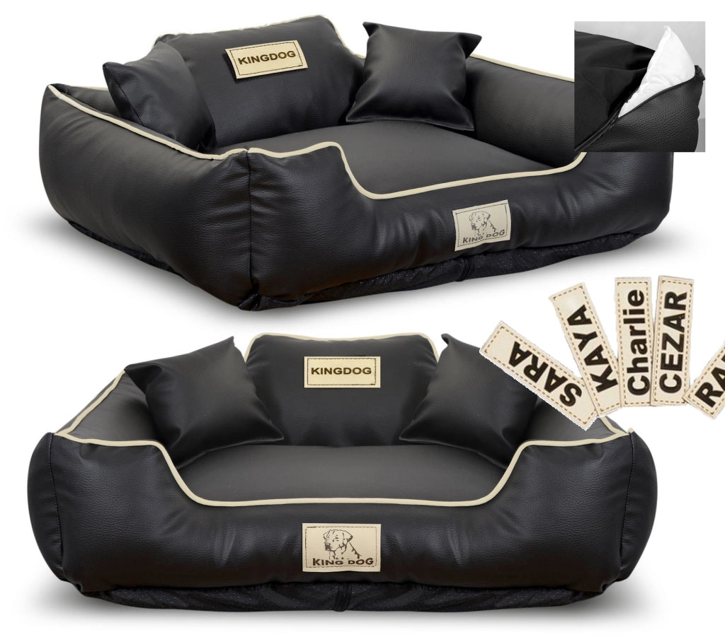 AIO FACTORY M KINGDOG Cuccia per cani personalizzabile in ecopelle nera impermeabile