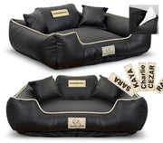 AIO FACTORY M KINGDOG Cuccia per cani personalizzabile in ecopelle nera impermeabile