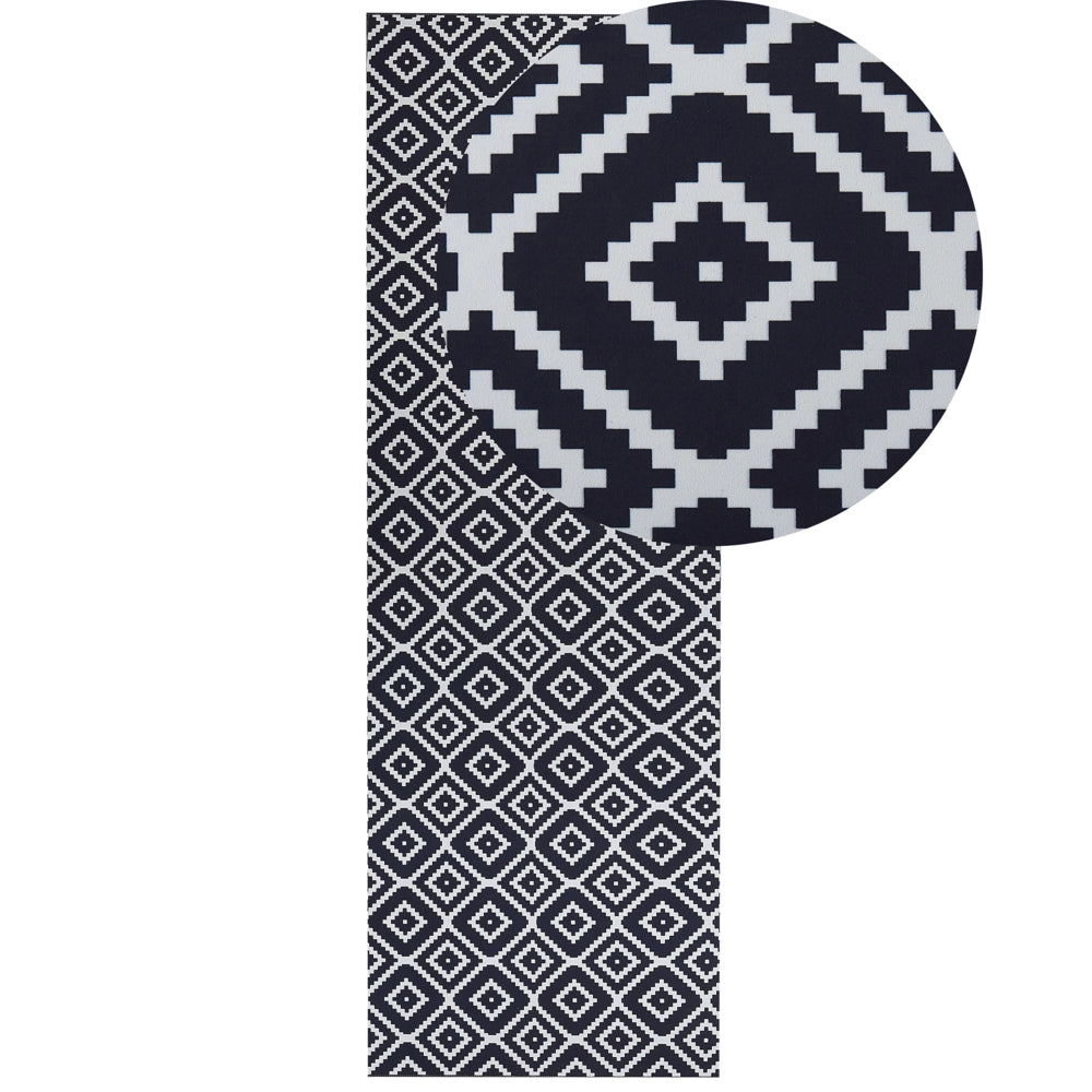 Tappeto passatoia in poliestere bianco e nero 80 x 240 cm decorazioni moderne per soggiorno e camera da letto