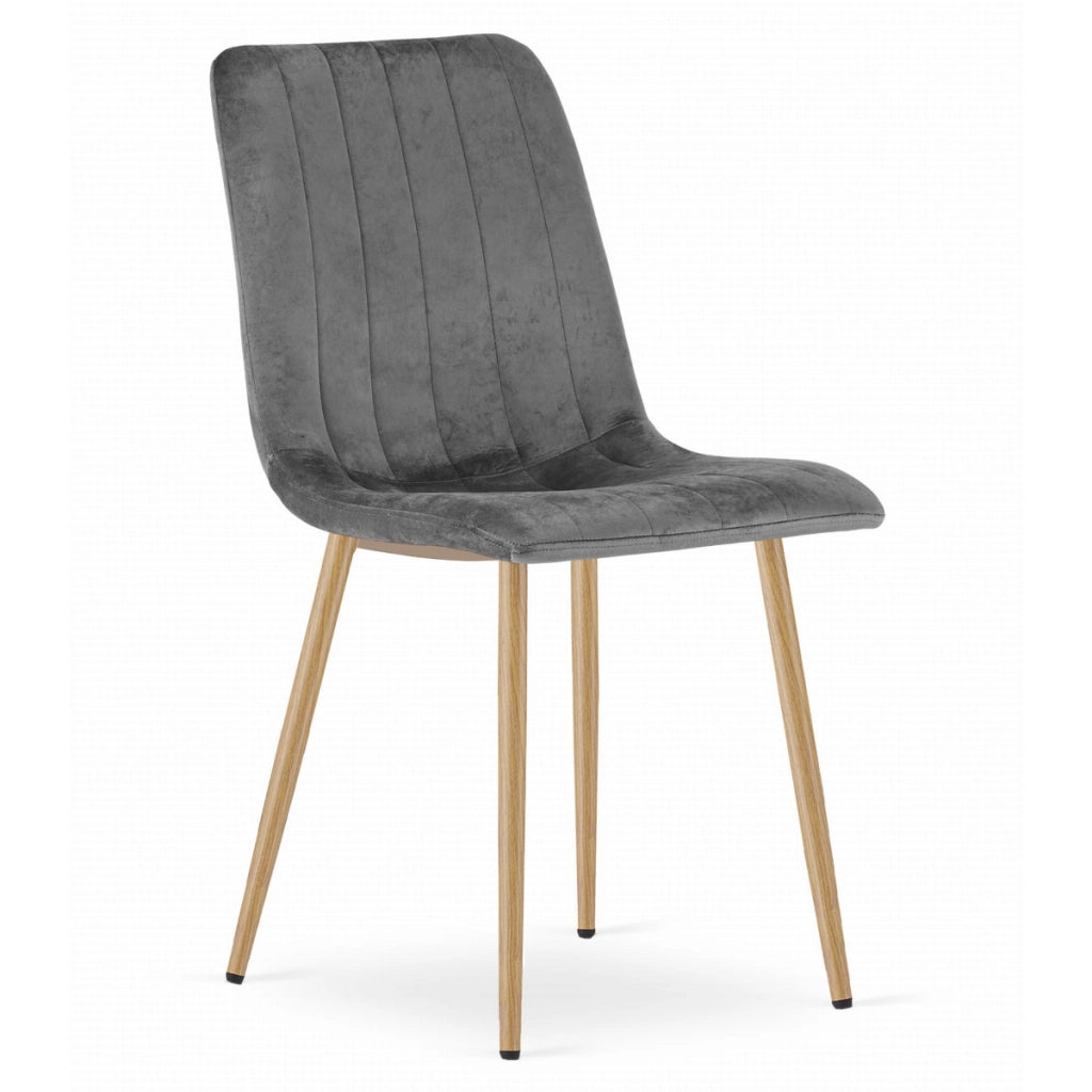 Sedia Lava in velluto grigio scuro con gambe effetto legno