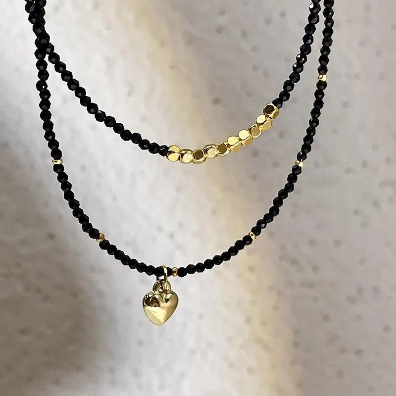Collana a doppio strato fatta a mano con perline di cristallo nero, regalo d'amore per Natale e compleanno.