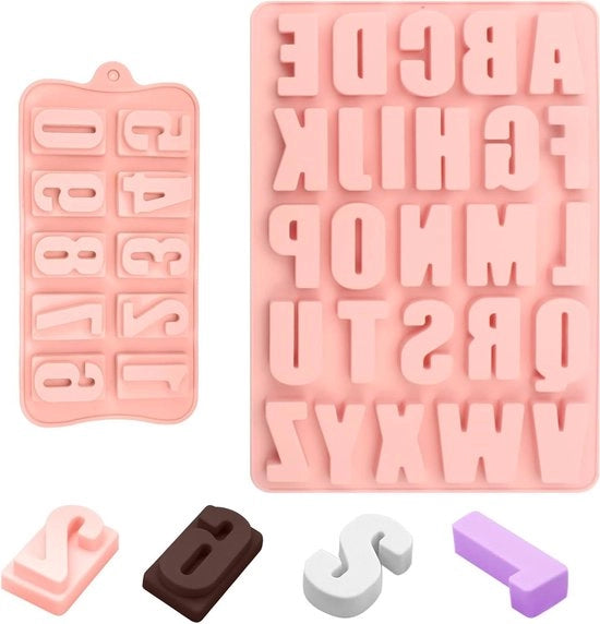 Forme in silicone per lettere - alfabeto e numeri - specchio - per cioccolato, sapone e resina epossidica.