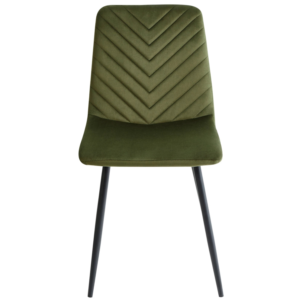 Set di 4 sedie da pranzo in velluto per la sala da pranzo gambe in ferro verde oliva stile elegante