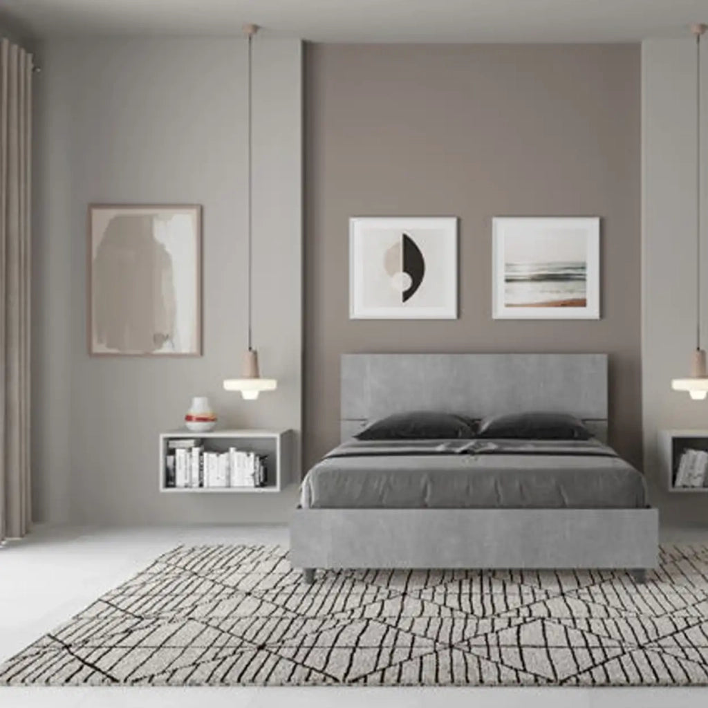 Letto matrimoniale francese contenitore 140x200 testata dritta cemento Demas